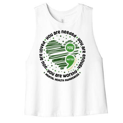 You Matter Mental Health Awareness Heart Women's Racerback Cropped Tank