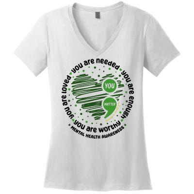 You Matter Mental Health Awareness Heart Women's V-Neck T-Shirt