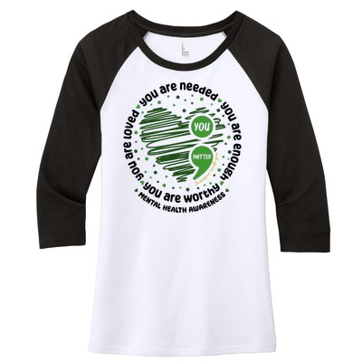 You Matter Mental Health Awareness Heart Women's Tri-Blend 3/4-Sleeve Raglan Shirt