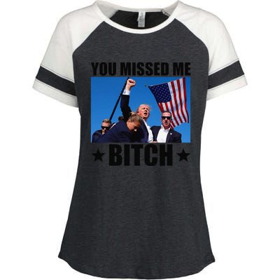 You Missed Me Bitch Trump 2024 Survived Election Rally Enza Ladies Jersey Colorblock Tee