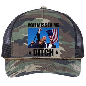 You Missed Me Bitch Trump 2024 Survived Election Rally Retro Rope Trucker Hat Cap