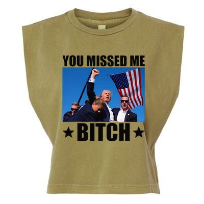 You Missed Me Bitch Trump 2024 Survived Election Rally Garment-Dyed Women's Muscle Tee