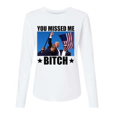 You Missed Me Bitch Trump 2024 Survived Election Rally Womens Cotton Relaxed Long Sleeve T-Shirt