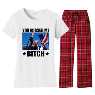 You Missed Me Bitch Trump 2024 Survived Election Rally Women's Flannel Pajama Set