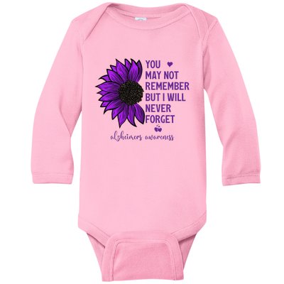 You May Not Remember But I Will Never Forget Alzheimer Aware Baby Long Sleeve Bodysuit