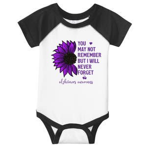 You May Not Remember But I Will Never Forget Alzheimer Aware Infant Baby Jersey Bodysuit