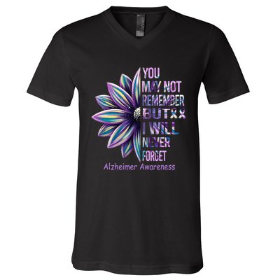 You May Not Remember But I Will Never Forget Alzheimer V-Neck T-Shirt