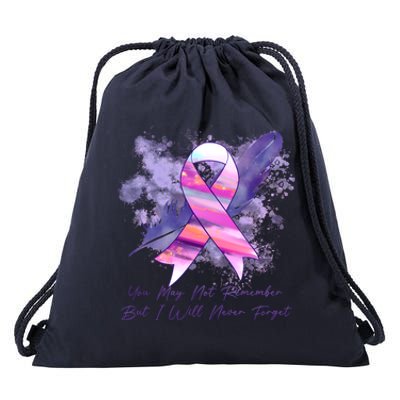 You May Not Remember But I Will Never Forget Alzheimer Awareness Alzheimer Drawstring Bag