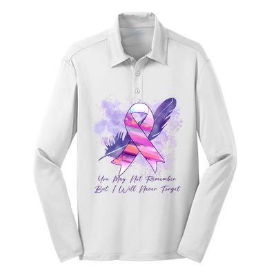 You May Not Remember But I Will Never Forget Alzheimer Awareness Alzheimer Silk Touch Performance Long Sleeve Polo