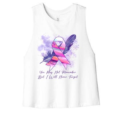 You May Not Remember But I Will Never Forget Alzheimer Awareness Alzheimer Women's Racerback Cropped Tank