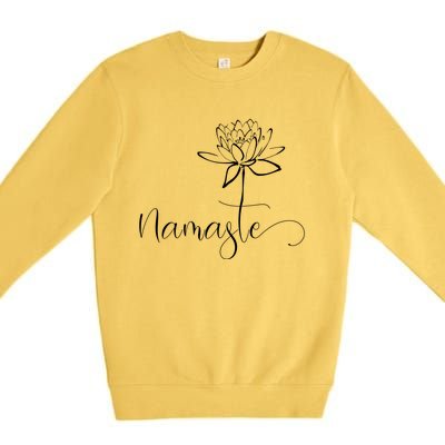 Yoga Mamas Outfit Namasté Lettering With Lotus Flower White Gift Premium Crewneck Sweatshirt