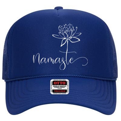 Yoga Mamas Outfit Namasté Lettering With Lotus Flower White Gift High Crown Mesh Back Trucker Hat