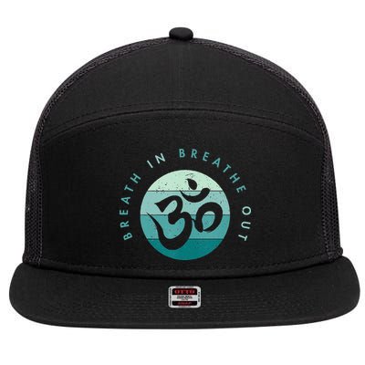 Yoga Meditation Om Symbol Breathe In Breathe Out 7 Panel Mesh Trucker Snapback Hat