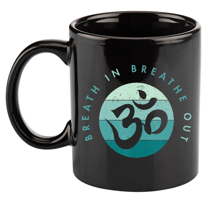 Yoga Meditation Om Symbol Breathe In Breathe Out 11oz C Handle Ceramic Mug