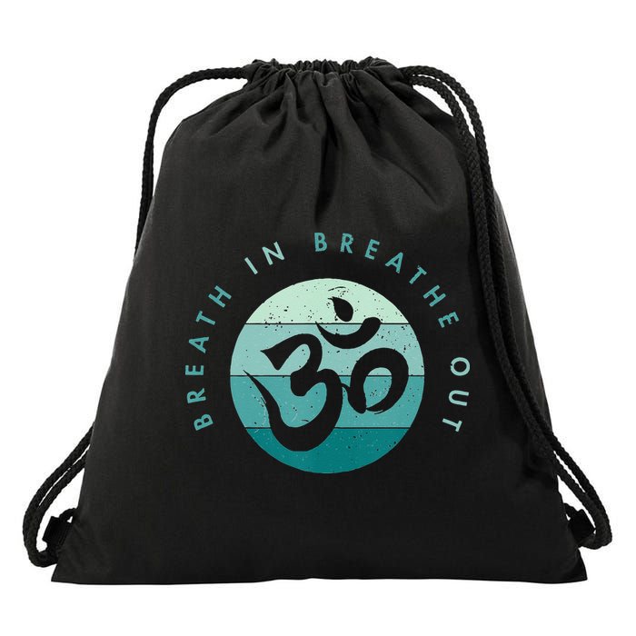 Yoga Meditation Om Symbol Breathe In Breathe Out Drawstring Bag