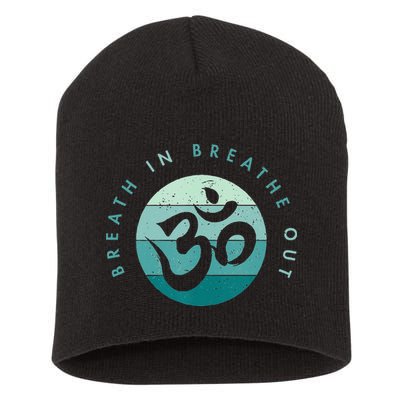 Yoga Meditation Om Symbol Breathe In Breathe Out Short Acrylic Beanie