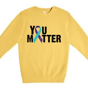 You Matter Purple Teal Ribbon Suicide Prevention Awareness Premium Crewneck Sweatshirt