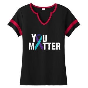 You Matter Purple Teal Ribbon Suicide Prevention Awareness Ladies Halftime Notch Neck Tee