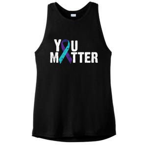 You Matter Purple Teal Ribbon Suicide Prevention Awareness Ladies PosiCharge Tri-Blend Wicking Tank