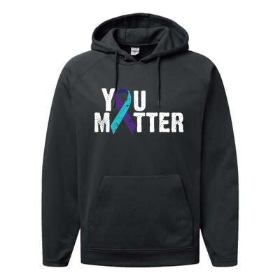 You Matter Purple Teal Ribbon Suicide Prevention Awareness Performance Fleece Hoodie