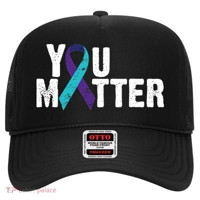 You Matter Purple Teal Ribbon Suicide Prevention Awareness High Crown Mesh Back Trucker Hat