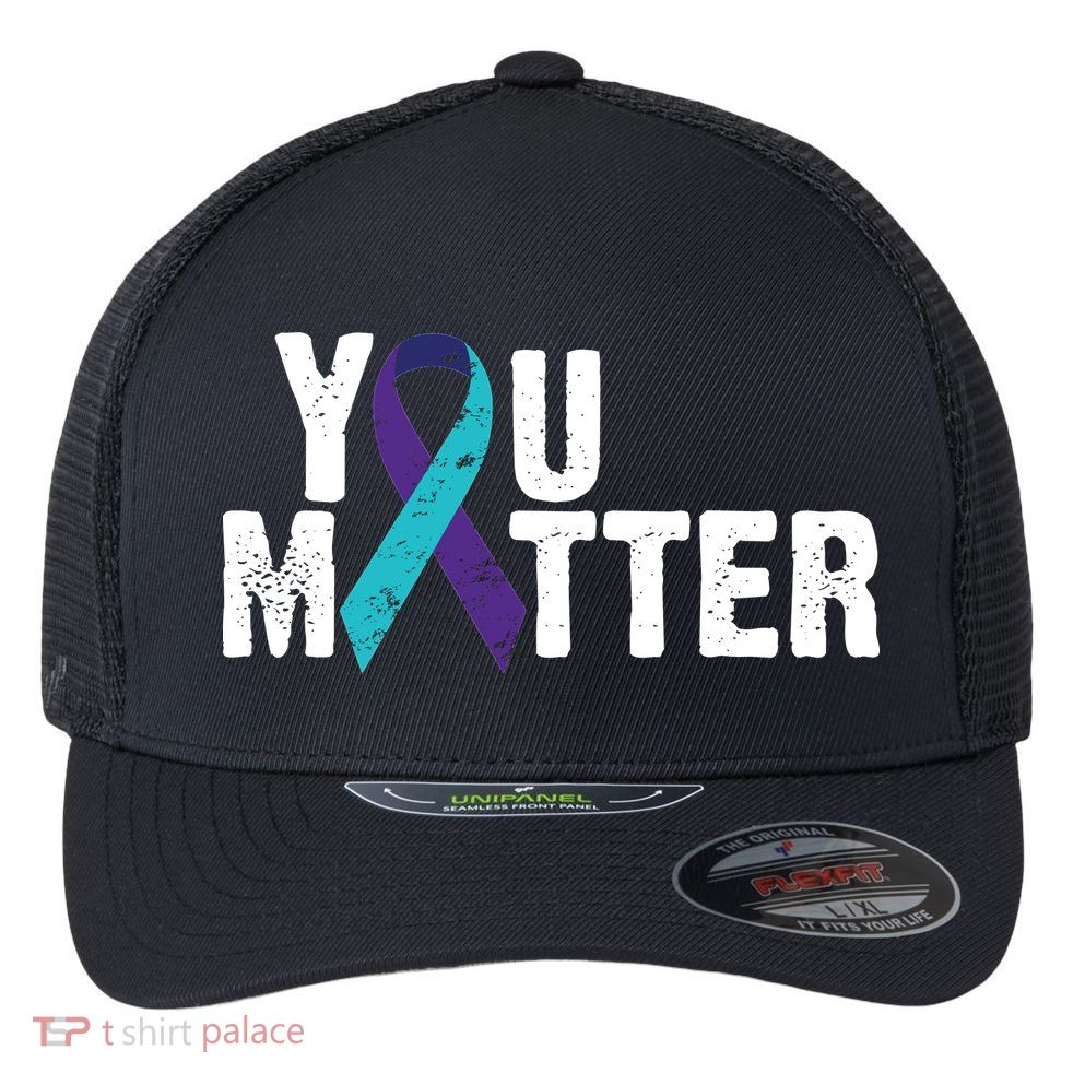 You Matter Purple Teal Ribbon Suicide Prevention Awareness Flexfit Unipanel Trucker Cap