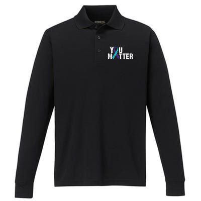 You Matter Purple Teal Ribbon Suicide Prevention Awareness Performance Long Sleeve Polo