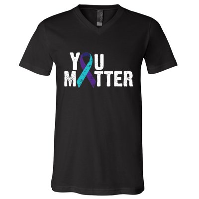 You Matter Purple Teal Ribbon Suicide Prevention Awareness V-Neck T-Shirt