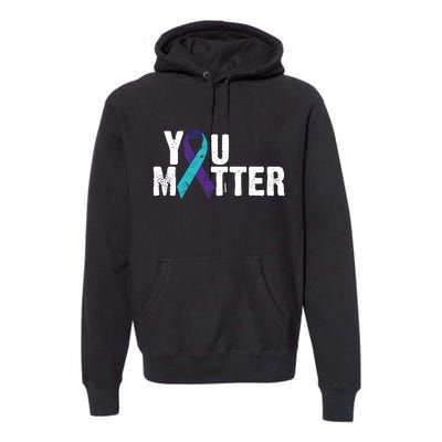 You Matter Purple Teal Ribbon Suicide Prevention Awareness Premium Hoodie