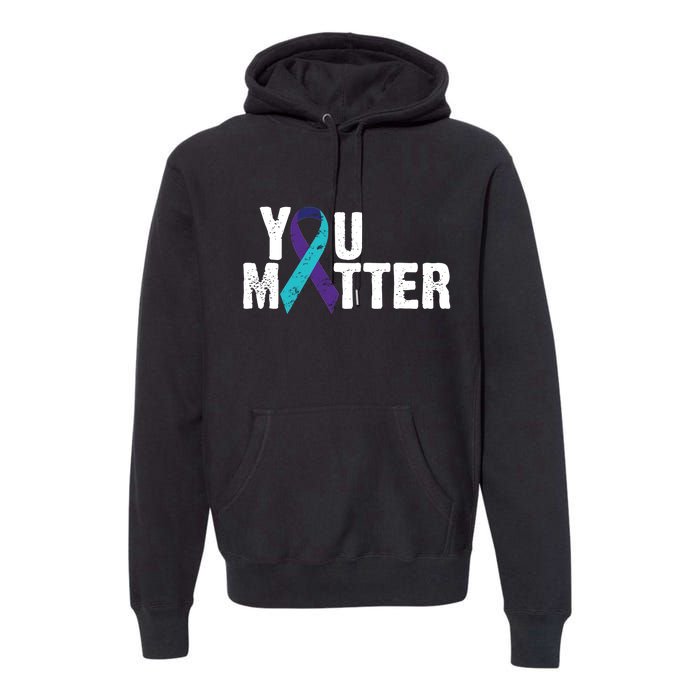 You Matter Purple Teal Ribbon Suicide Prevention Awareness Premium Hoodie