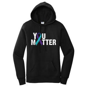 You Matter Purple Teal Ribbon Suicide Prevention Awareness Women's Pullover Hoodie