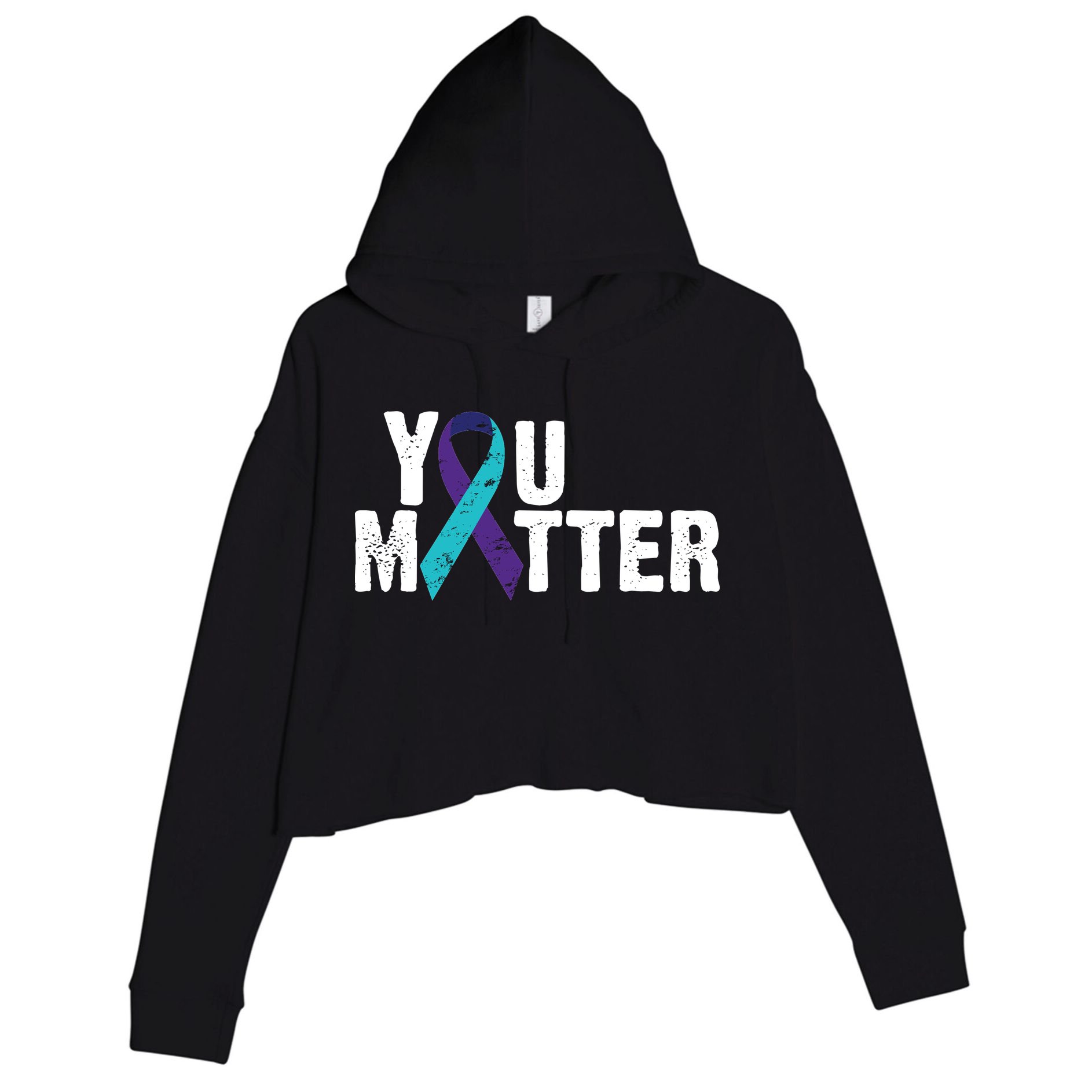 You Matter Purple Teal Ribbon Suicide Prevention Awareness Crop Fleece Hoodie