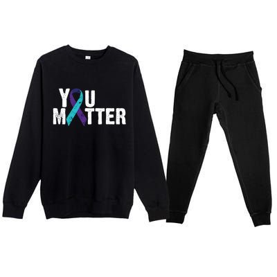 You Matter Purple Teal Ribbon Suicide Prevention Awareness Premium Crewneck Sweatsuit Set