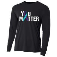 You Matter Purple Teal Ribbon Suicide Prevention Awareness Cooling Performance Long Sleeve Crew