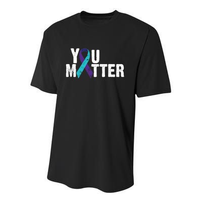 You Matter Purple Teal Ribbon Suicide Prevention Awareness Youth Performance Sprint T-Shirt