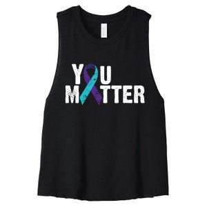 You Matter Purple Teal Ribbon Suicide Prevention Awareness Women's Racerback Cropped Tank