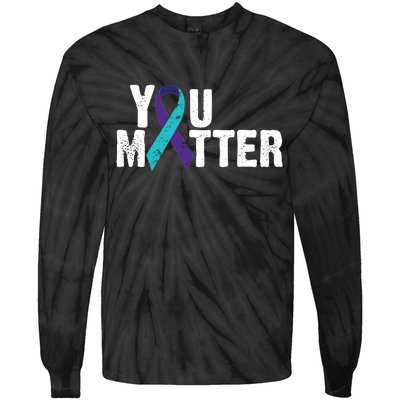 You Matter Purple Teal Ribbon Suicide Prevention Awareness Tie-Dye Long Sleeve Shirt