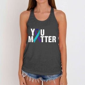 You Matter Purple Teal Ribbon Suicide Prevention Awareness Women's Knotted Racerback Tank