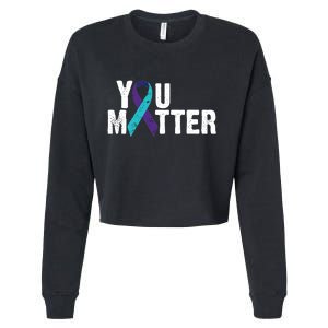 You Matter Purple Teal Ribbon Suicide Prevention Awareness Cropped Pullover Crew