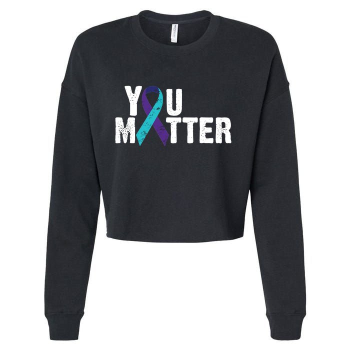 You Matter Purple Teal Ribbon Suicide Prevention Awareness Cropped Pullover Crew