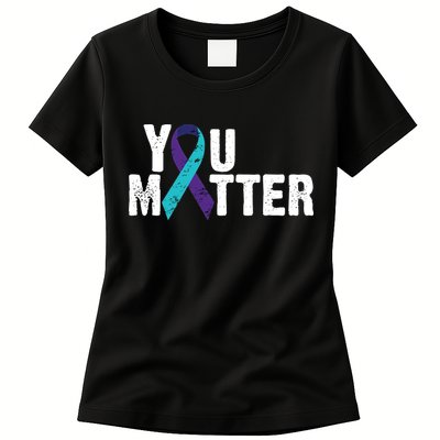 You Matter Purple Teal Ribbon Suicide Prevention Awareness Womens T-Shirt