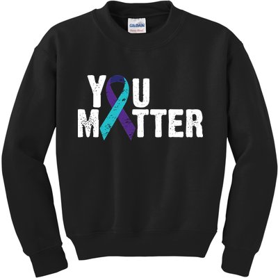 You Matter Purple Teal Ribbon Suicide Prevention Awareness Kids Sweatshirt