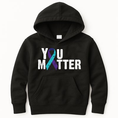 You Matter Purple Teal Ribbon Suicide Prevention Awareness Kids Hoodie