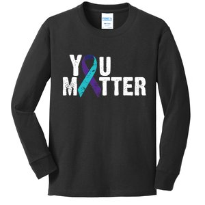 You Matter Purple Teal Ribbon Suicide Prevention Awareness Kids Long Sleeve Shirt