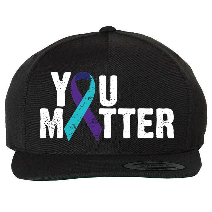 You Matter Purple Teal Ribbon Suicide Prevention Awareness Wool Snapback Cap