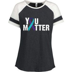 You Matter Purple Teal Ribbon Suicide Prevention Awareness Enza Ladies Jersey Colorblock Tee