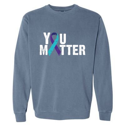 You Matter Purple Teal Ribbon Suicide Prevention Awareness Garment-Dyed Sweatshirt