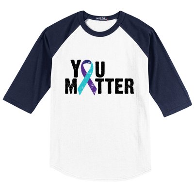 You Matter Purple Teal Ribbon Suicide Prevention Awareness Baseball Sleeve Shirt