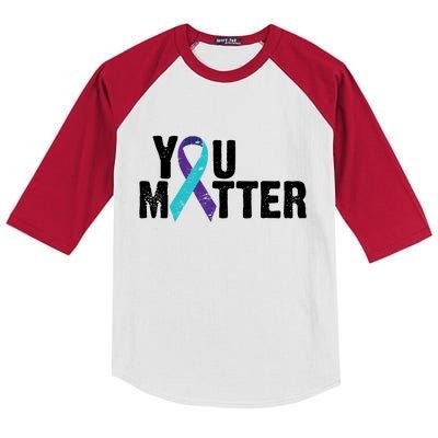 You Matter Purple Teal Ribbon Suicide Prevention Awareness Kids Colorblock Raglan Jersey