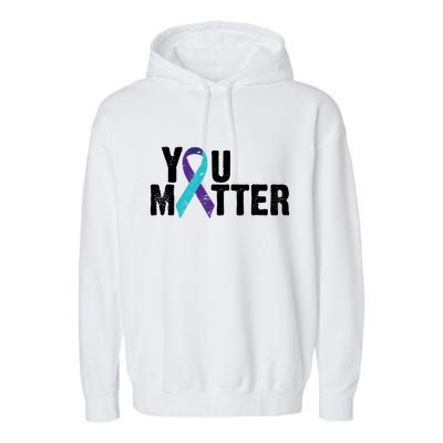 You Matter Purple Teal Ribbon Suicide Prevention Awareness Garment-Dyed Fleece Hoodie